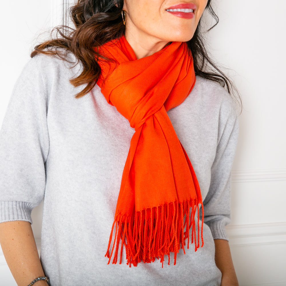 Women's Cashmere Mix Pashminas with Tassels in Burnt Orange, Super Soft Scarf Wrap